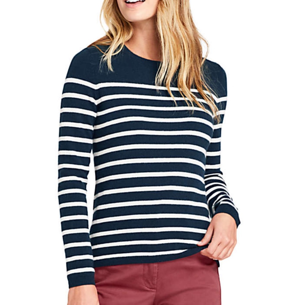 NWT - Lands End Striped Cashmere Sweater - xs